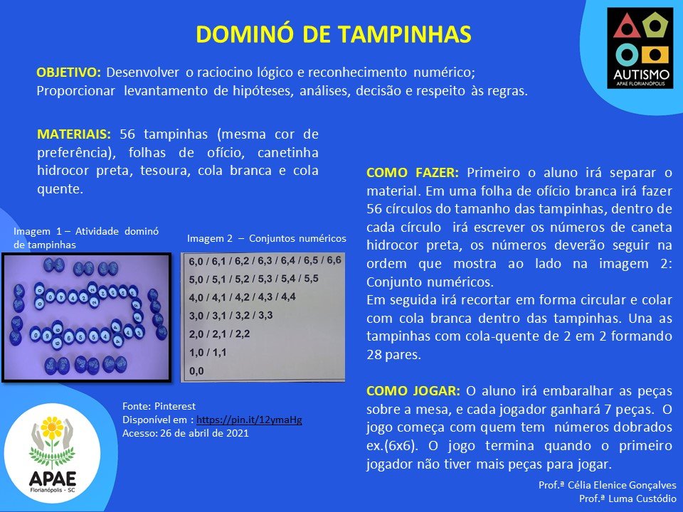 Dominó de tampinhas - TEA